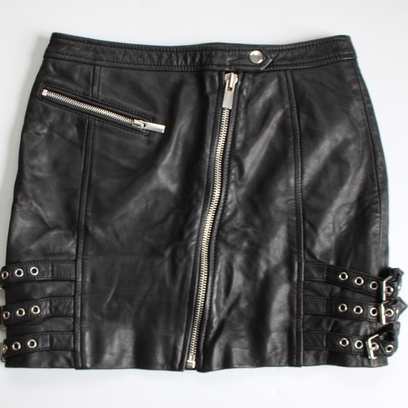 The Kooples Dresses & Skirts - The Kooples Sport Black Leather Asymmetrical Zipper Mini Skirt Size 1 / Small